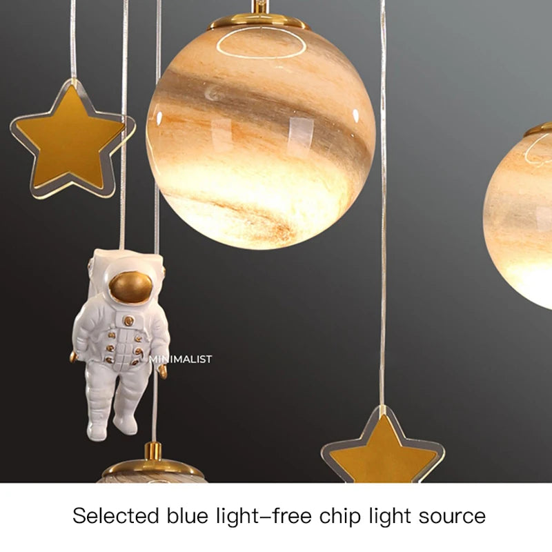 Modern LED Chandelier Glass Ball Light - Kids Planet Astronaut Ceiling Lamp for Children's Room Study Bedroom Decor Light Fixtures