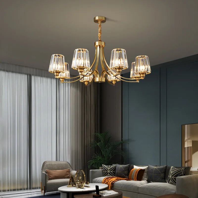 Postmodern Crystal Chandelier - Luxury American Copper Pendant Light for Living Room, Bedroom, and Dining Room