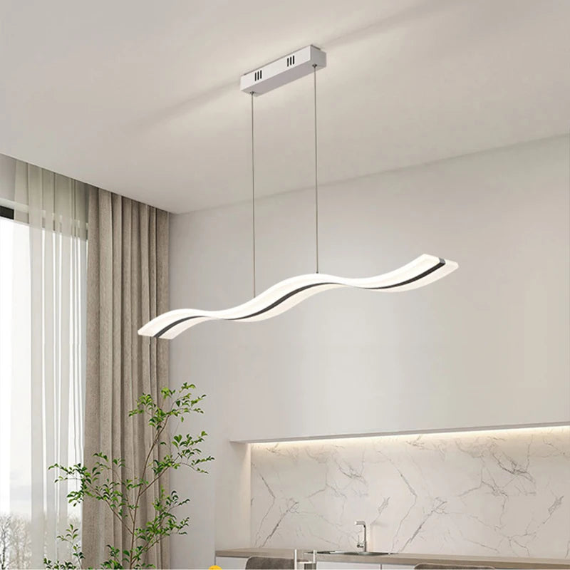 Modern LED Wave Pendant Light - Minimalist Design for Dining Room, Study, Bedroom, and Hotel Decor