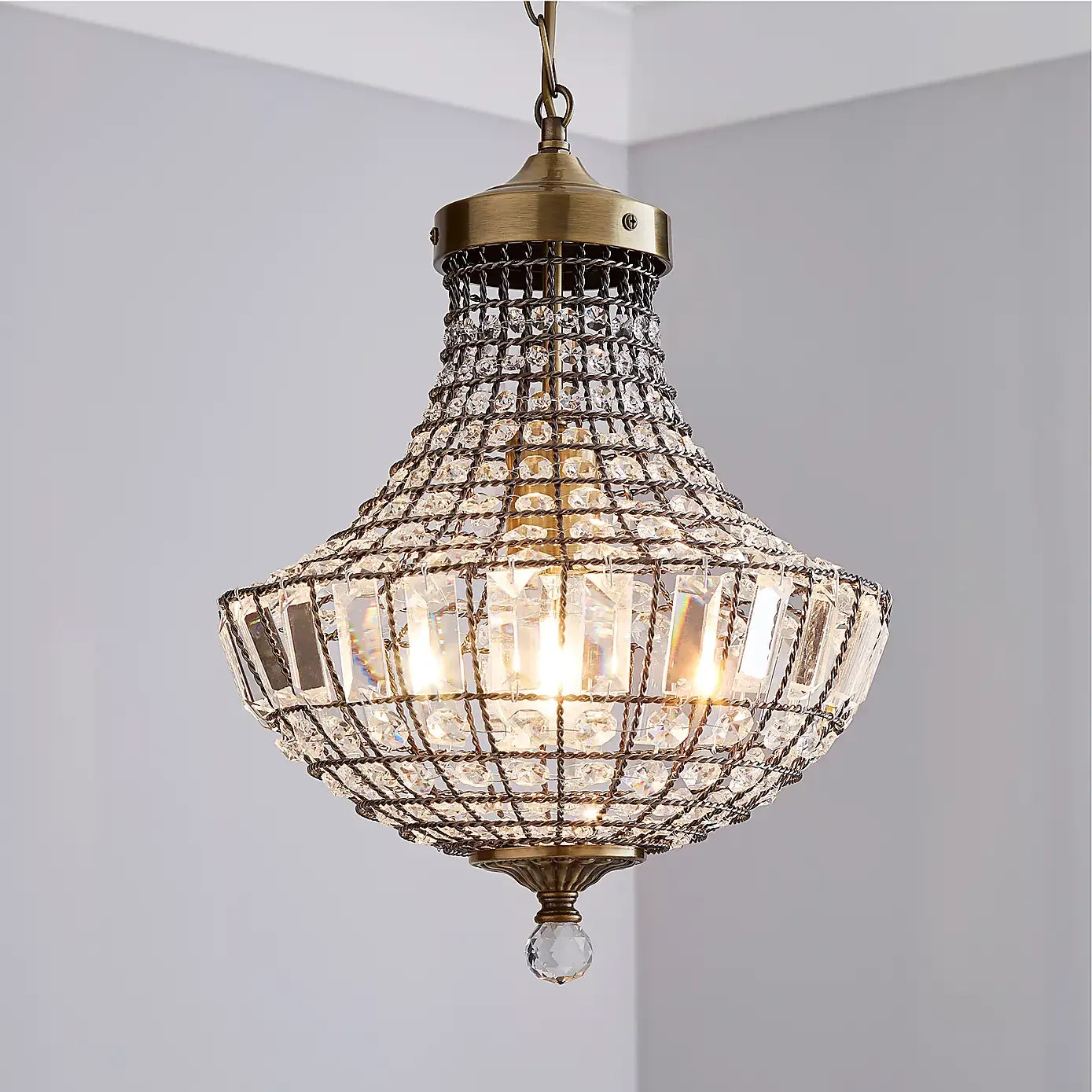 Knightsbridge K5 Crystal Antique Brass Chandelier - Vintage Elegance