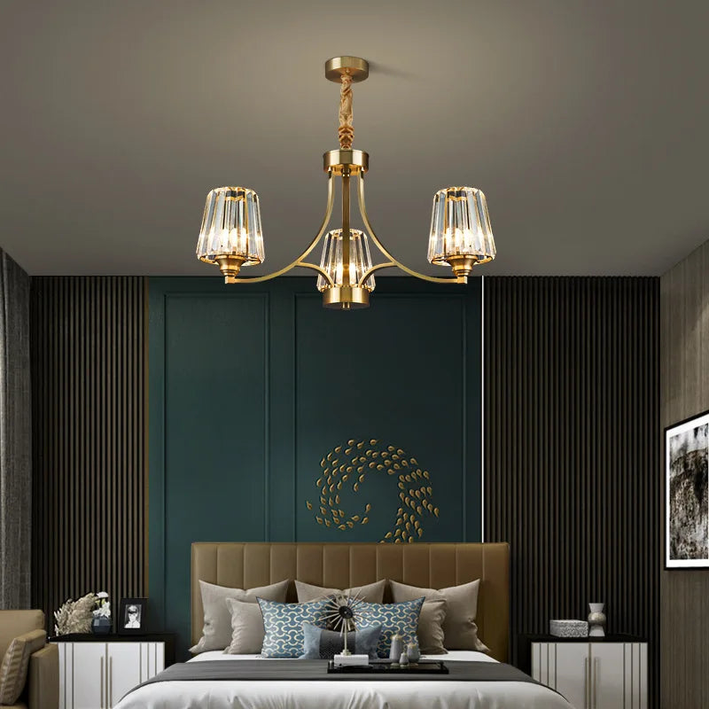 Postmodern Crystal Chandelier - Luxury American Copper Pendant Light for Living Room, Bedroom, and Dining Room