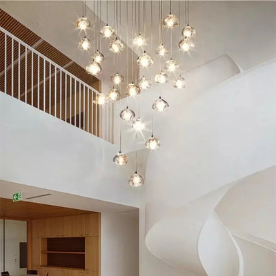 Modern Hanging Crystal Pendant Light - Contemporary Designer Fixture for Staircase, Living Room, and Stairwell