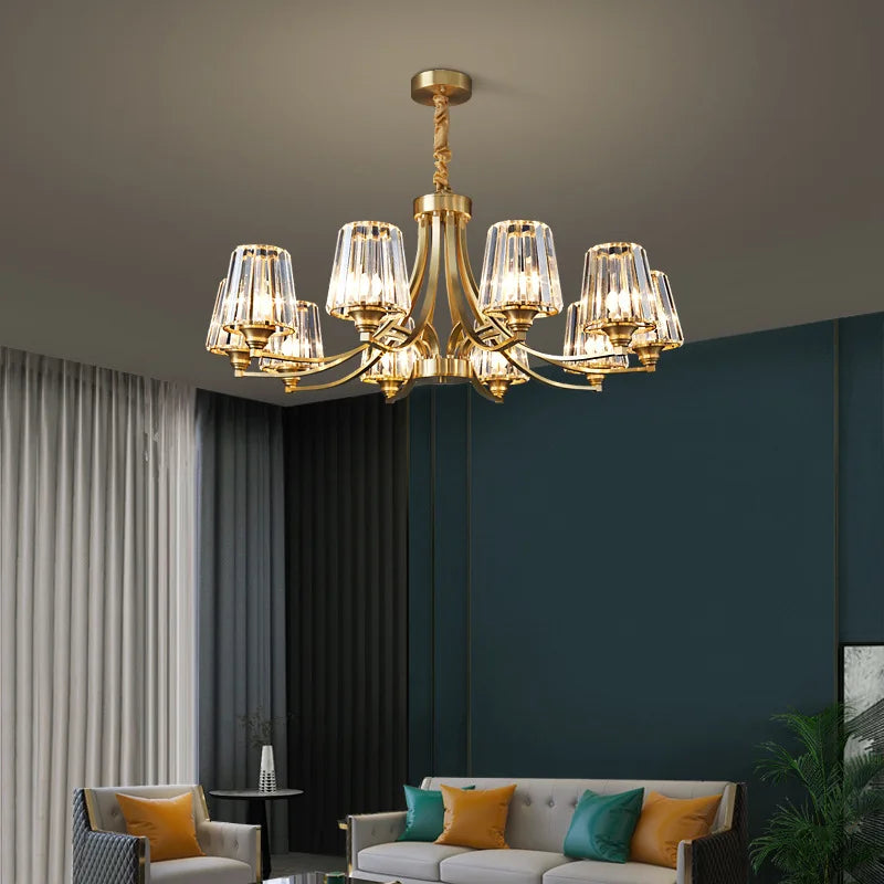 Postmodern Crystal Chandelier - Luxury American Copper Pendant Light for Living Room, Bedroom, and Dining Room