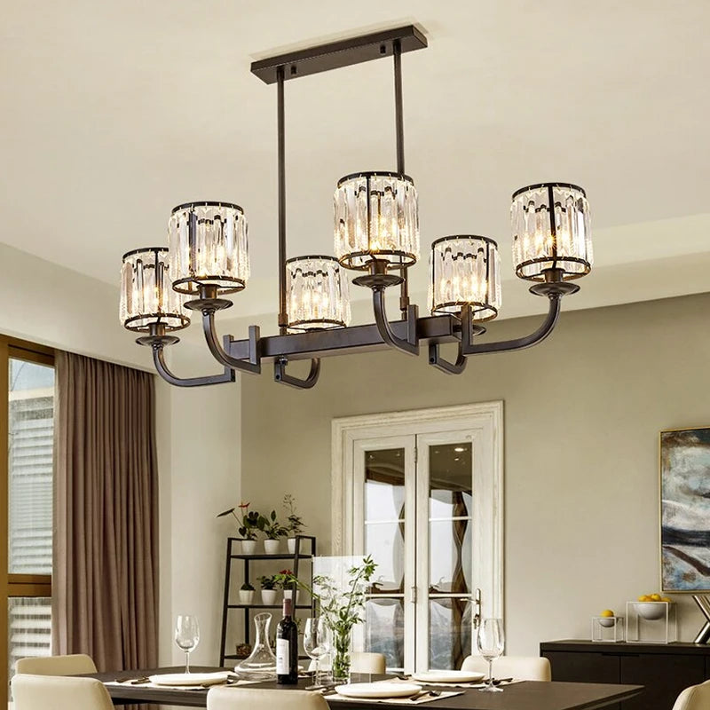 Retro Crystal Design LED Chandelier - Vintage Elegance with Black Iron Finish