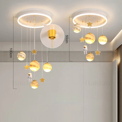 Modern LED Chandelier Glass Ball Light - Kids Planet Astronaut Ceiling Lamp for Children's Room Study Bedroom Decor Light Fixtures