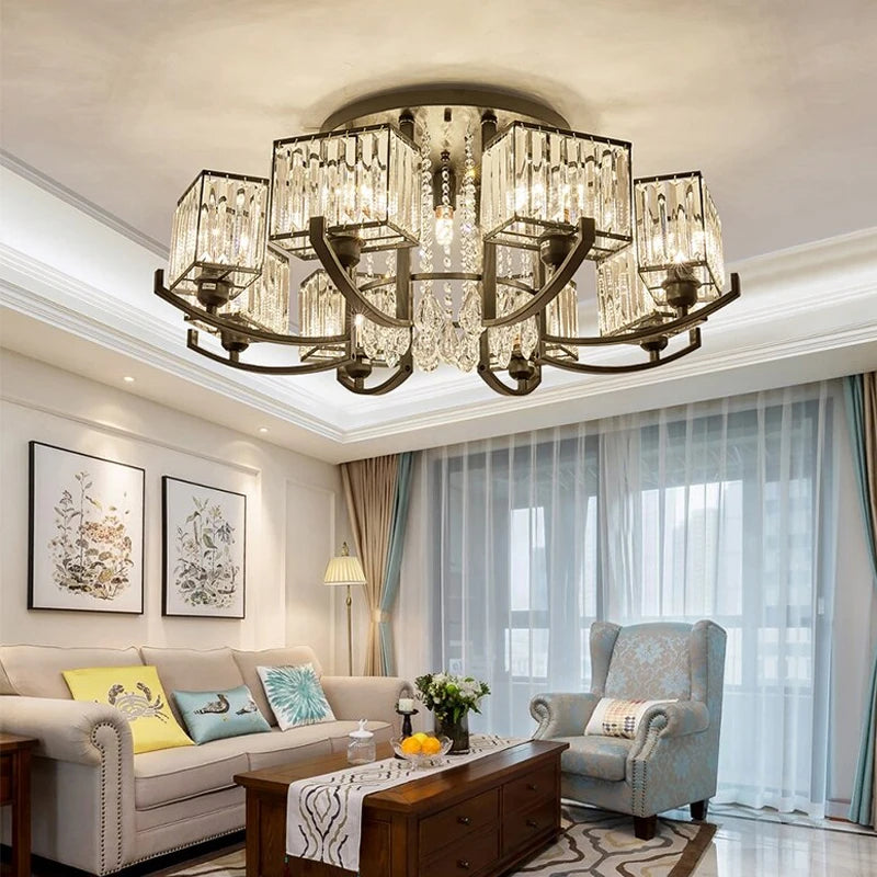 Luxury LED Chandelier - Retro Crystal Style Design with Black Iron Finish