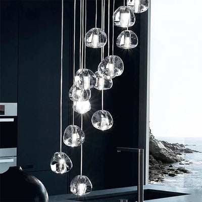 Modern Hanging Crystal Pendant Light - Contemporary Designer Fixture for Staircase, Living Room, and Stairwell