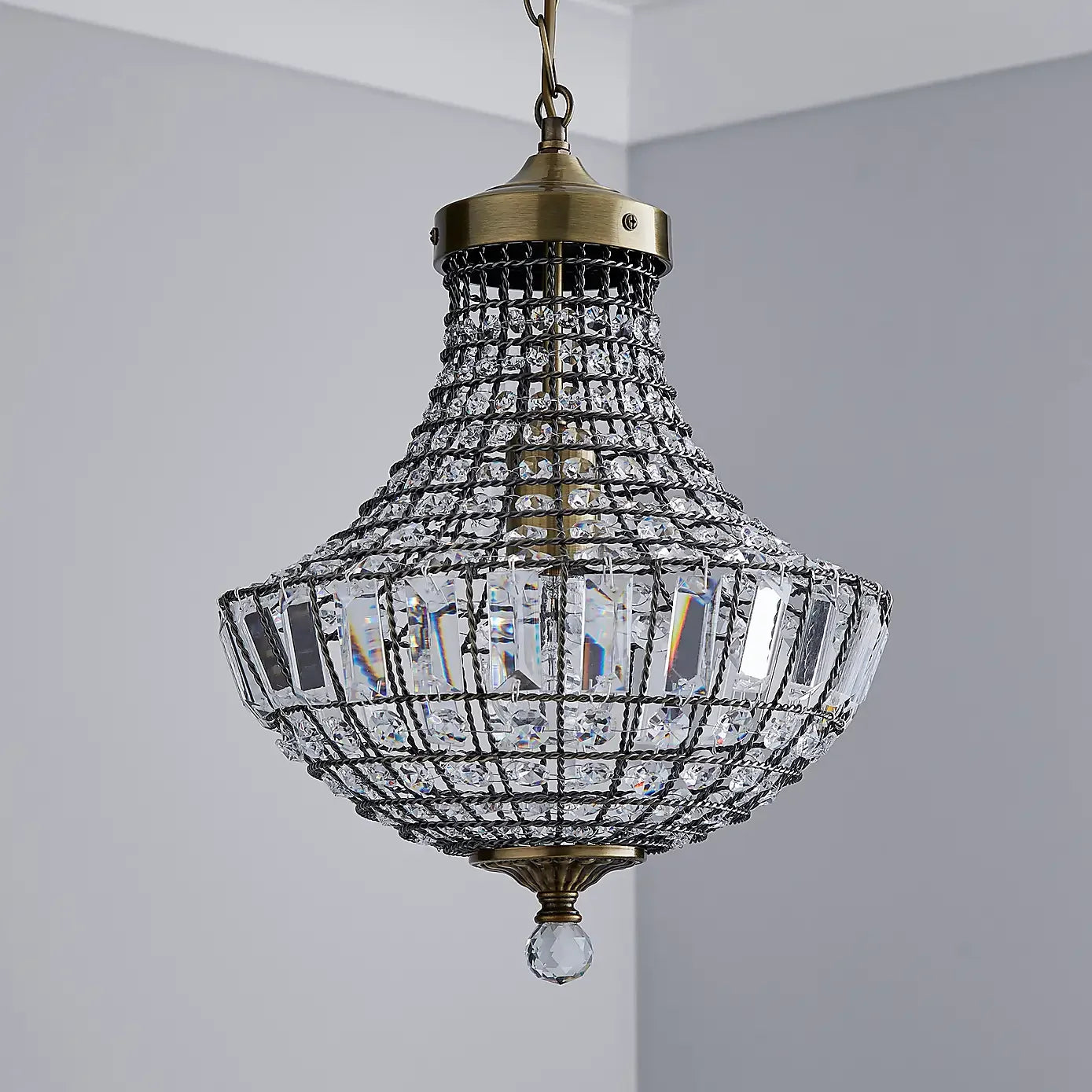 Knightsbridge K5 Crystal Antique Brass Chandelier - Vintage Elegance