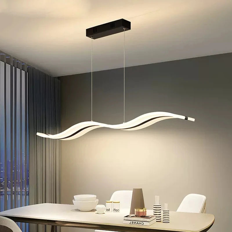 Modern LED Wave Pendant Light - Minimalist Design for Dining Room, Study, Bedroom, and Hotel Decor