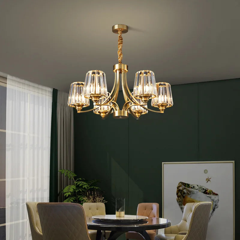 Postmodern Crystal Chandelier - Luxury American Copper Pendant Light for Living Room, Bedroom, and Dining Room