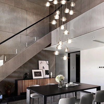 Modern Hanging Crystal Pendant Light - Contemporary Designer Fixture for Staircase, Living Room, and Stairwell