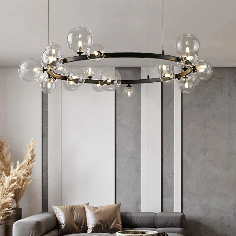 Luxury Glass Ball Pendant Lights – Modern LED Chandelier for Kitchen, Bedroom, and Office