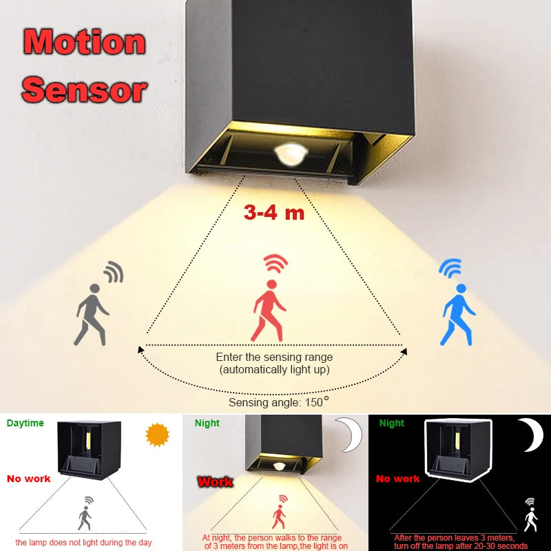 Modern Motion Sensor LED Wall Lamp | Waterproof Indoor/Outdoor Sconce