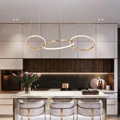 Modern LED Chandelier - Gold Circle Ring Pendant Lamp for Living Room, Dining, Kitchen