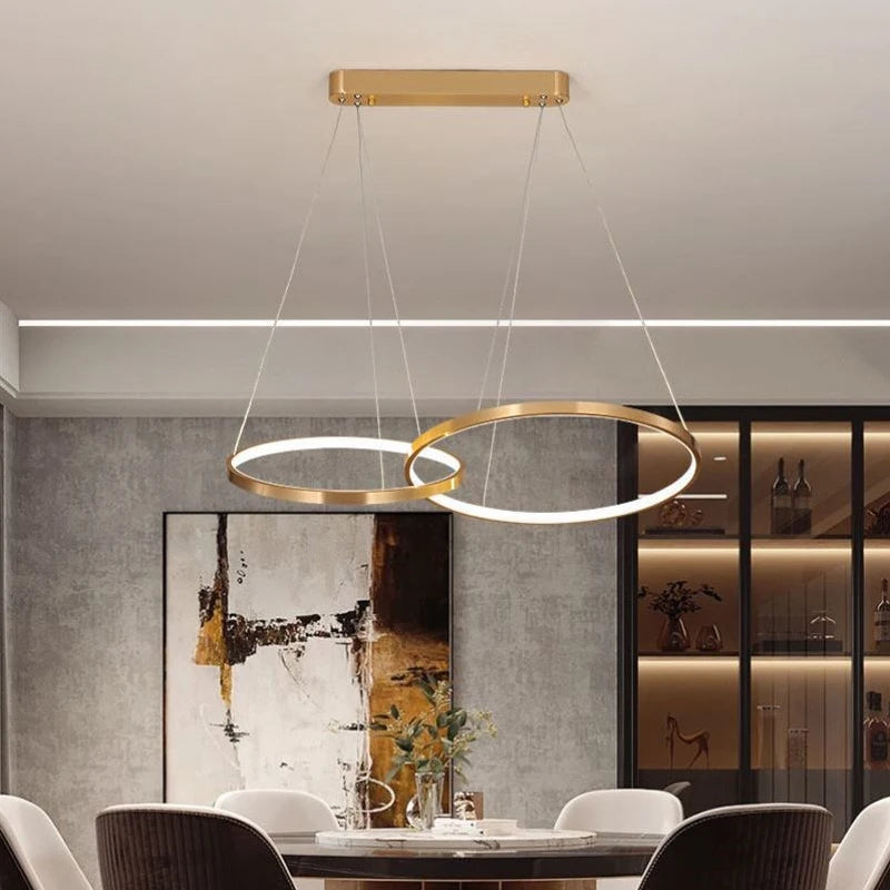 Modern LED Chandelier - Gold Circle Ring Pendant Lamp for Living Room, Dining, Kitchen