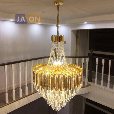 Gold Silver LED Dimmable Crystal Lustre Chandelier Lighting Hanging Lamps Suspension Luminaire for Staircase Foyer