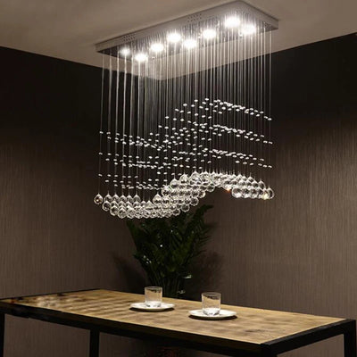 Rectangle Crystal Chandelier Wave Shape Hanging Luminaire Light Fixtures