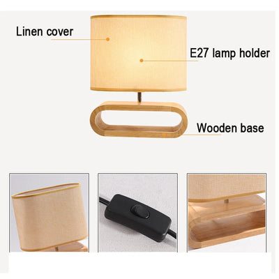 Nordic Wood Base Table Lamp - Minimalist Elegance for Bedroom and Living Room