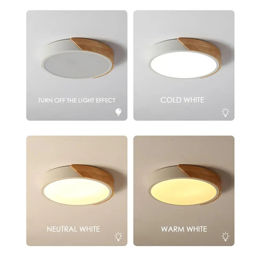 LED Surface Mount Ceiling Light Modern Ultra Thin Lighting Wood Lamp Fixture Living Room Home Decor Balcony Remote Control