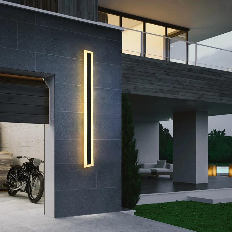 Modern LED Waterproof IP65 Outdoor Long Wall Lamp Villa Wall Light Garden Porch Sconce Light 110V 220V Black Sconce Luminaire