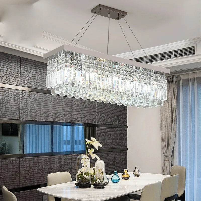 Crystal Chandelier - Modern Rectangular Dining Chandelier for Dining Room, Parlor, Study, and Bedroom