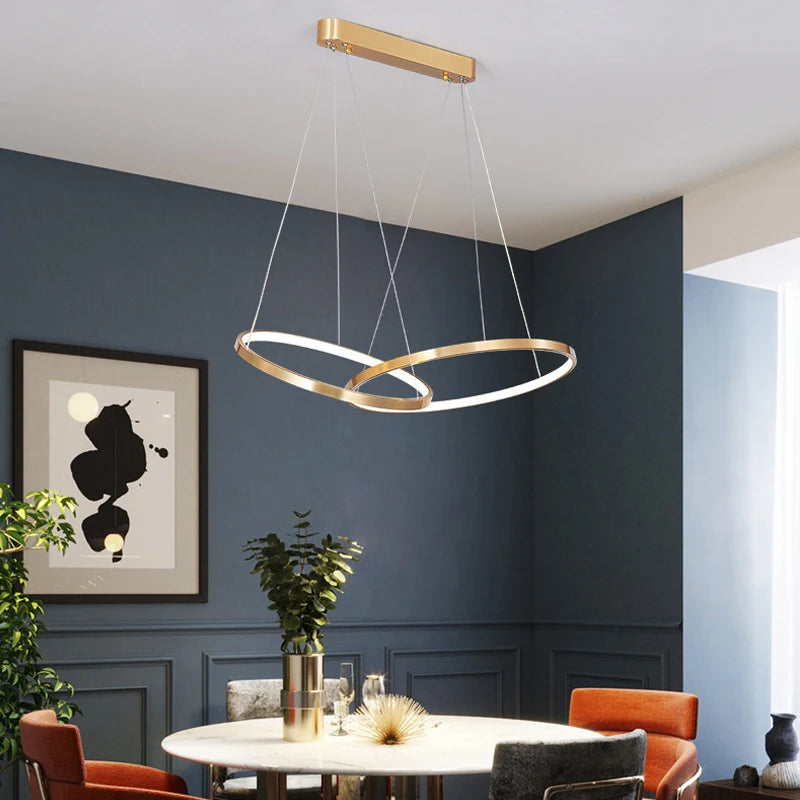 Modern LED Chandelier - Gold Circle Ring Pendant Lamp for Living Room, Dining, Kitchen