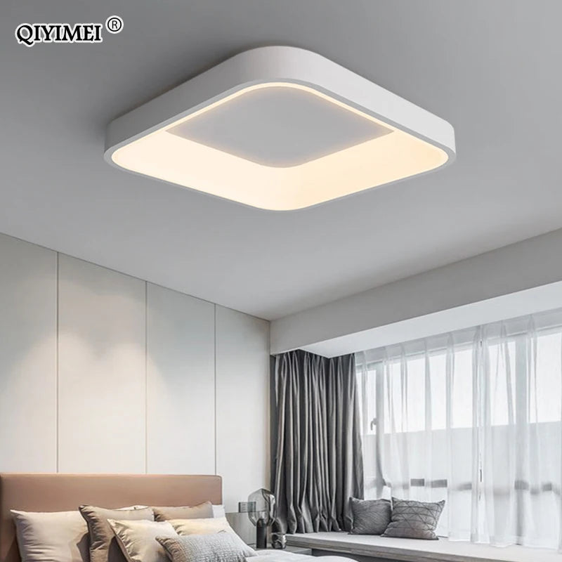 White Grey Modern LED Ceiling Lights - Square/Round Fixtures for Living Room, Bedroom, Dining Room