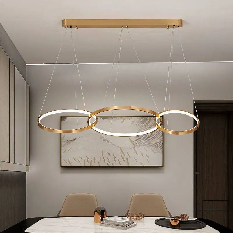 Modern LED Chandelier - Gold Circle Ring Pendant Lamp for Living Room, Dining, Kitchen