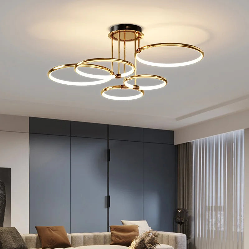 Postmodern Gold LED Chandelier - Elegant Ceiling Lighting Fixture with Remote Control Dimming