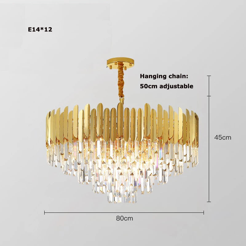 Gold Silver LED Dimmable Crystal Lustre Chandelier Lighting Hanging Lamps Suspension Luminaire for Staircase Foyer