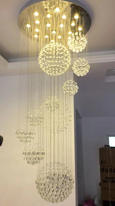 Modern Large Crystal Ball Chandelier - D80xH300cm