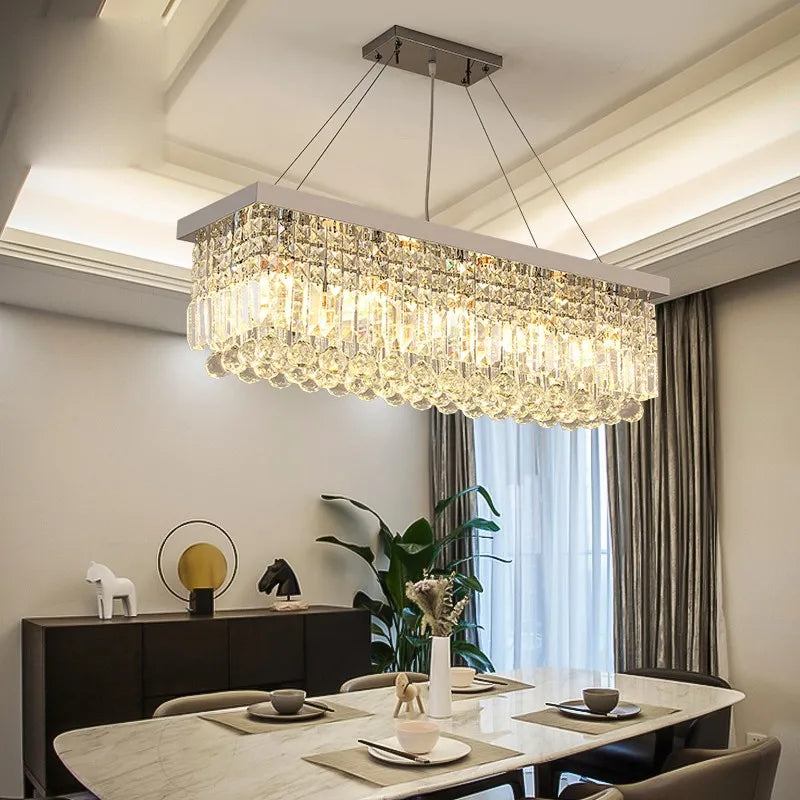 Crystal Chandelier - Modern Rectangular Dining Chandelier for Dining Room, Parlor, Study, and Bedroom