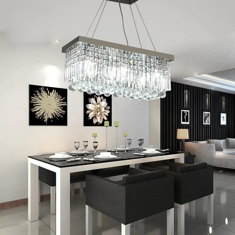 Crystal Chandelier - Modern Rectangular Dining Chandelier for Dining Room, Parlor, Study, and Bedroom