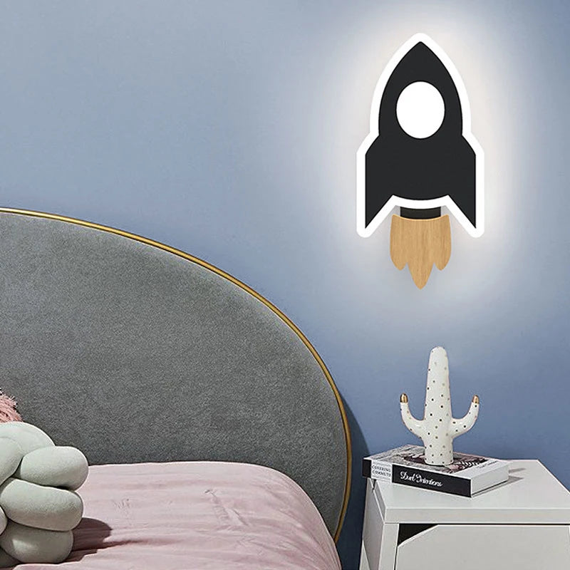 LED Wall Lamp - Modern Cartoon Children's Bedroom Lighting with Creative Moon, Star, and Rocket Designs