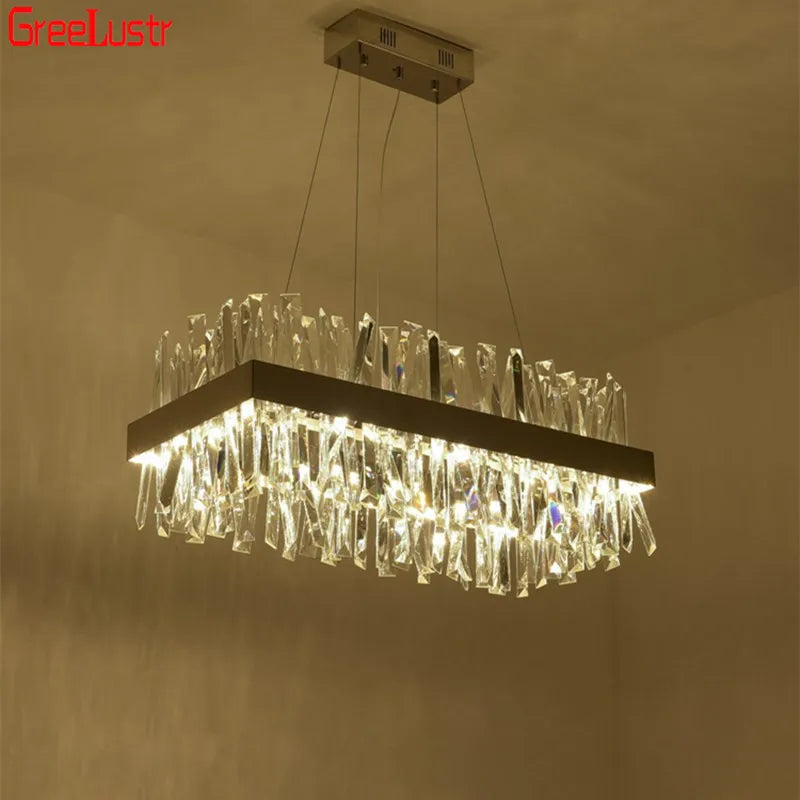 Luxury LED Chandeliers Lighting - Modern Chrome Rectangle Hanging Lamp for Home Suspension Luminaire Ceiling Chandelier Lustres