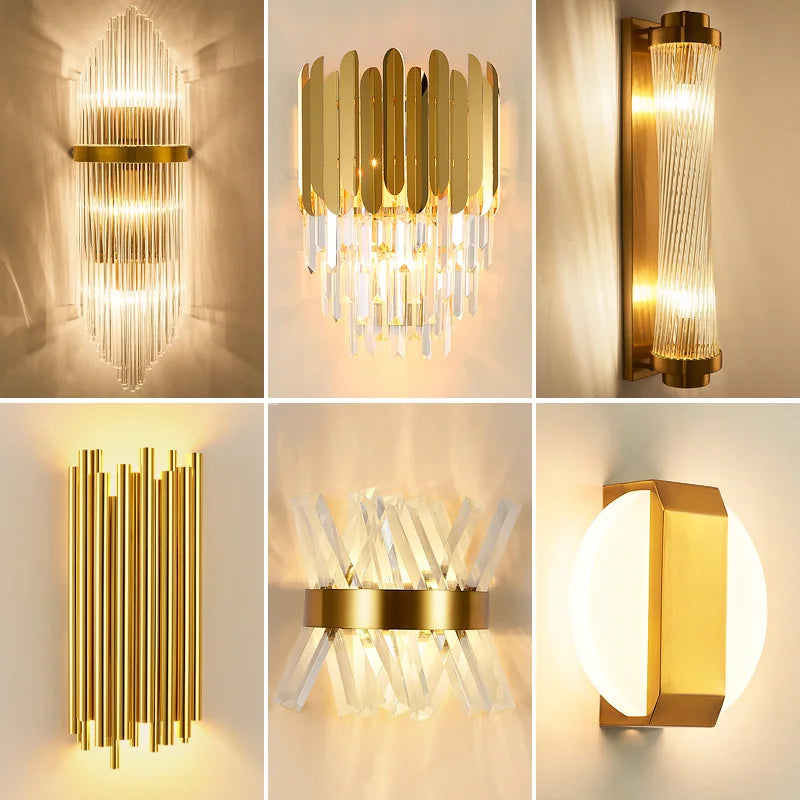 Crystal Golden Modern LED Wall Light - Elegant Sconce Lamp for Bedroom, Living Room, Bathroom