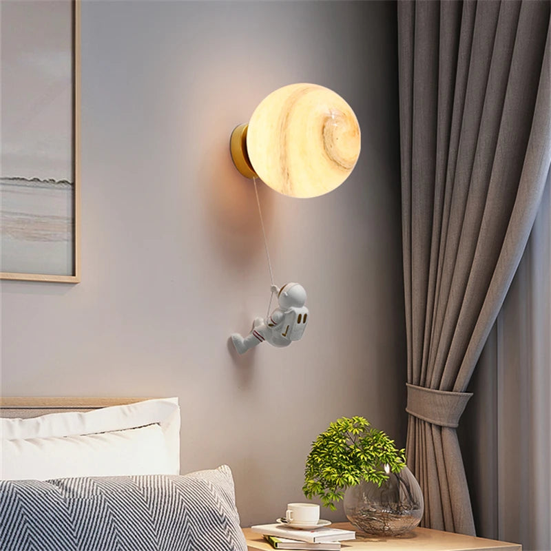 Creative Astronaut Moon Wall Lamp for Children's Room