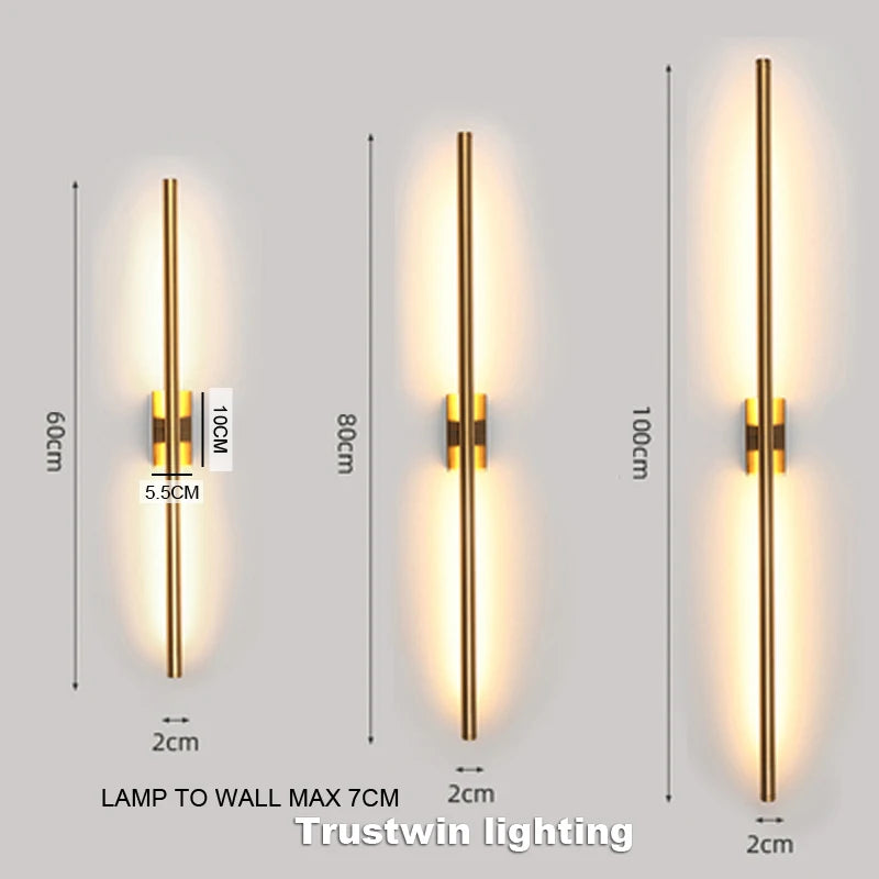 Modern Simple Linear Tube LED Wall Lamp - Black/Gold LED Sconce