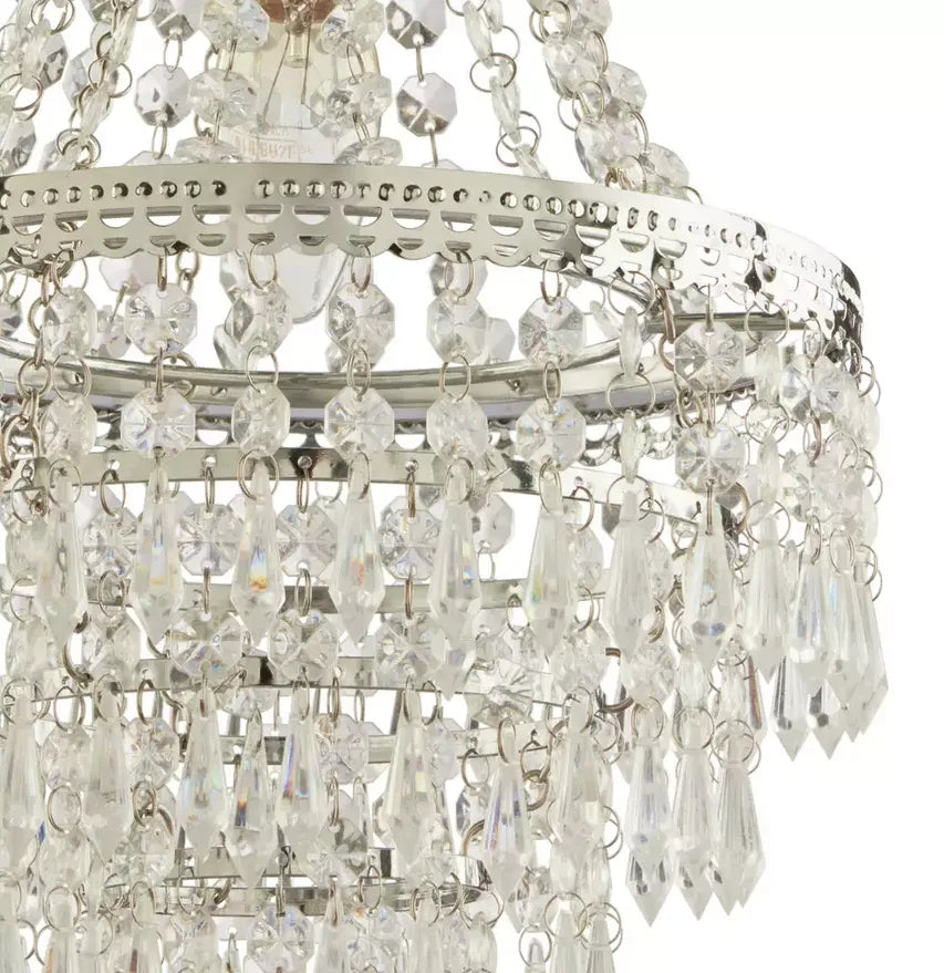 Terri Chrome & Clear 5 Tier Beaded Lamp Shade: Enhance Your Lighting Decor