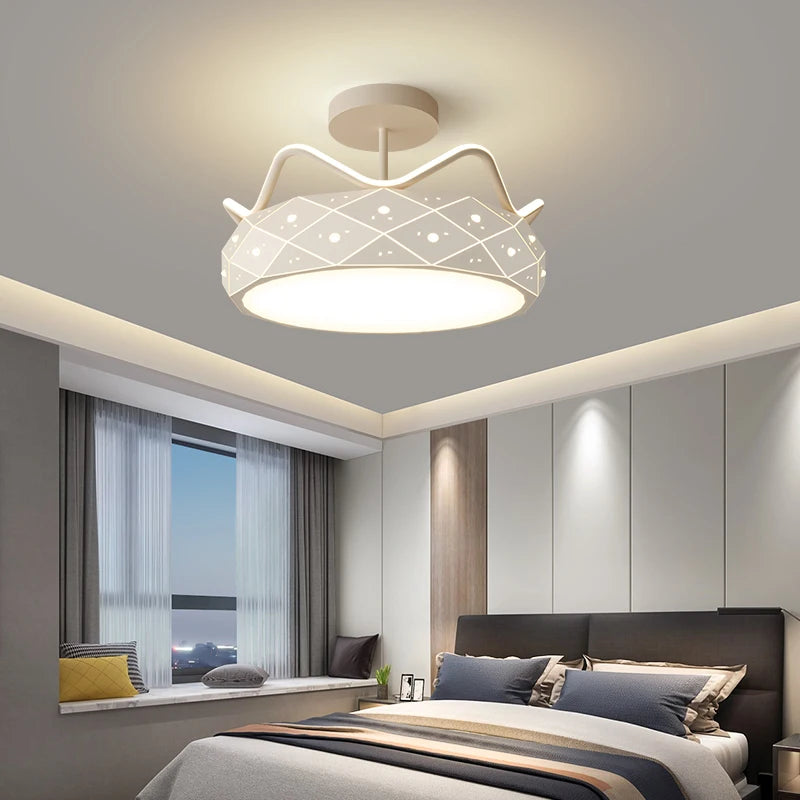 Modern Crown LED Ceiling Lamp with Remote Control Dimmable LED Bulbs