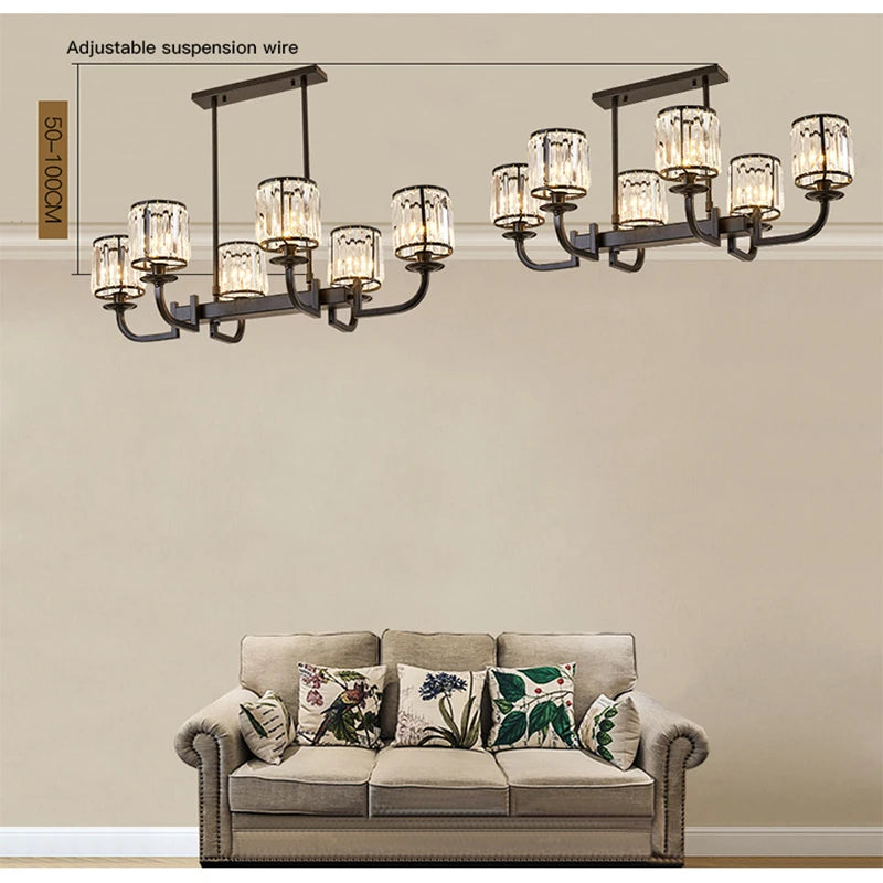 Retro Crystal Design LED Chandelier - Vintage Elegance with Black Iron Finish