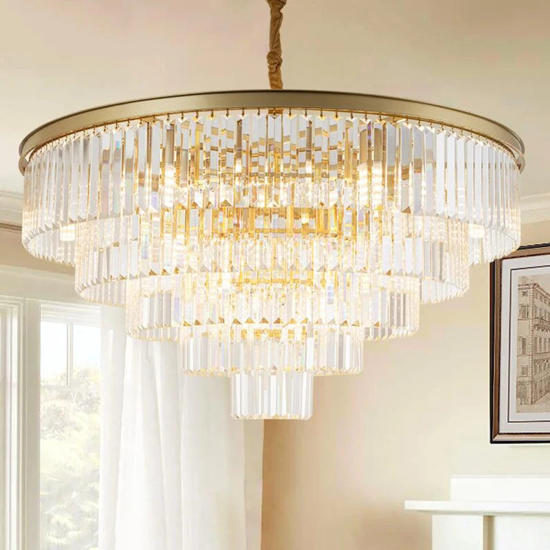 Modern Golden Crystal Chandelier: Elegant Lighting for Restaurants and Homes