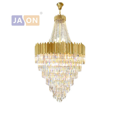 Gold Silver LED Dimmable Crystal Lustre Chandelier Lighting Hanging Lamps Suspension Luminaire for Staircase Foyer