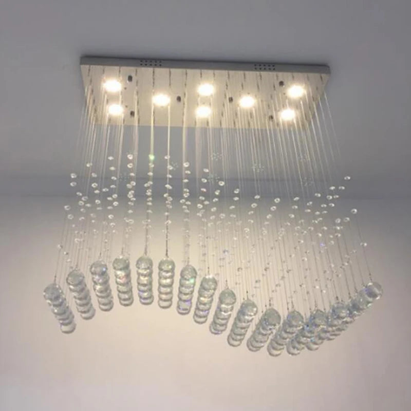 Modern LED Rectangle Living Room K9 Crystal Chandeliers Light Fixtures for Cafe Office Indoor Home Lamp