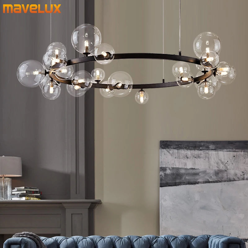 Luxury Glass Ball Pendant Lights – Modern LED Chandelier for Kitchen, Bedroom, and Office