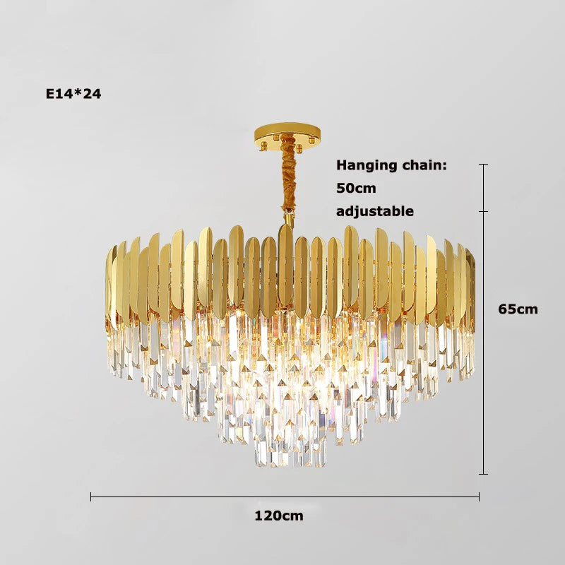 Gold Silver LED Dimmable Crystal Lustre Chandelier Lighting Hanging Lamps Suspension Luminaire for Staircase Foyer