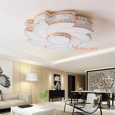 Crystal Flush Mount Chandelier - Elegant Ceiling Light for Study, Dining, Bedroom