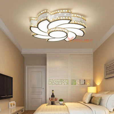 Crystal Flush Mount Chandelier - Elegant Ceiling Light for Study, Dining, Bedroom