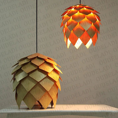 Modern Art Oak Pine Cone E27 Pendant Light – Handmade Smart Puzzle Design for Restaurant, Bedroom, and Café