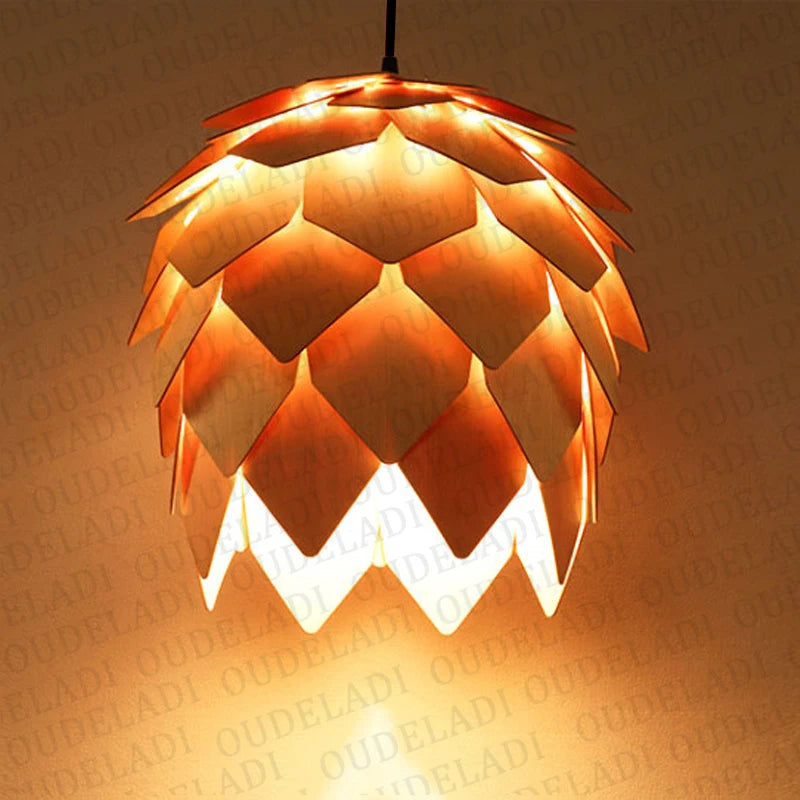 Modern Art Oak Pine Cone E27 Pendant Light – Handmade Smart Puzzle Design for Restaurant, Bedroom, and Café